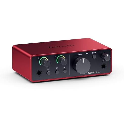 Focusrite Scarlett Solo 4th Gen USB Audio Interface, for the Guitarist, Vocalist, or Producer — High-Fidelity, Studio Quality Recording, and All the Software You Need to Record | 1 Mic Preamp, 1 Hi-Z Instrument Input, 24-Bit/192 Khz, Loopback, USB-C Bus-Powered, Includes Hitmaker Plus Daw Bundle