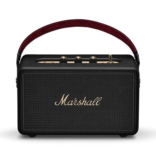 Marshall Kilburn III Portable Bluetooth Speaker - Black and Brass | Loud Stereo Sound with Bass and Treble Controls | 50+ Hr Playtime I Designed for Indoors and Outdoors | 3.5 mm Aux Input